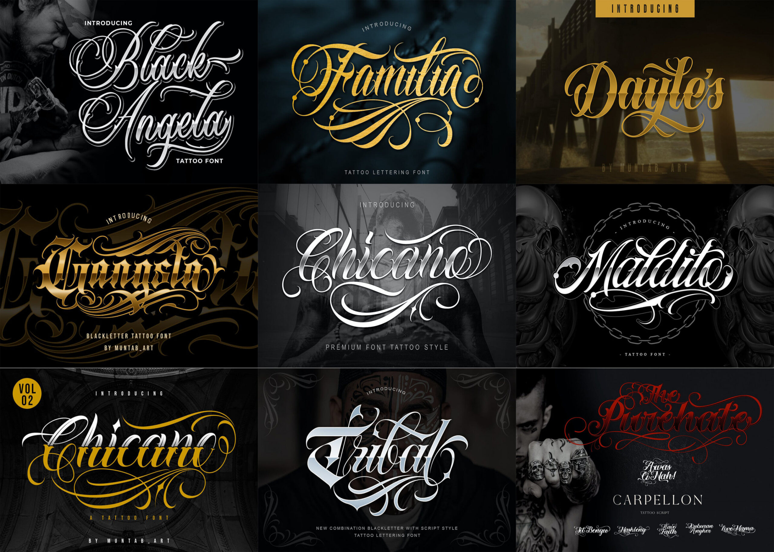 Premium Tattoo Fonts Bundle  Custom Tattoos Design Logo - Etsy