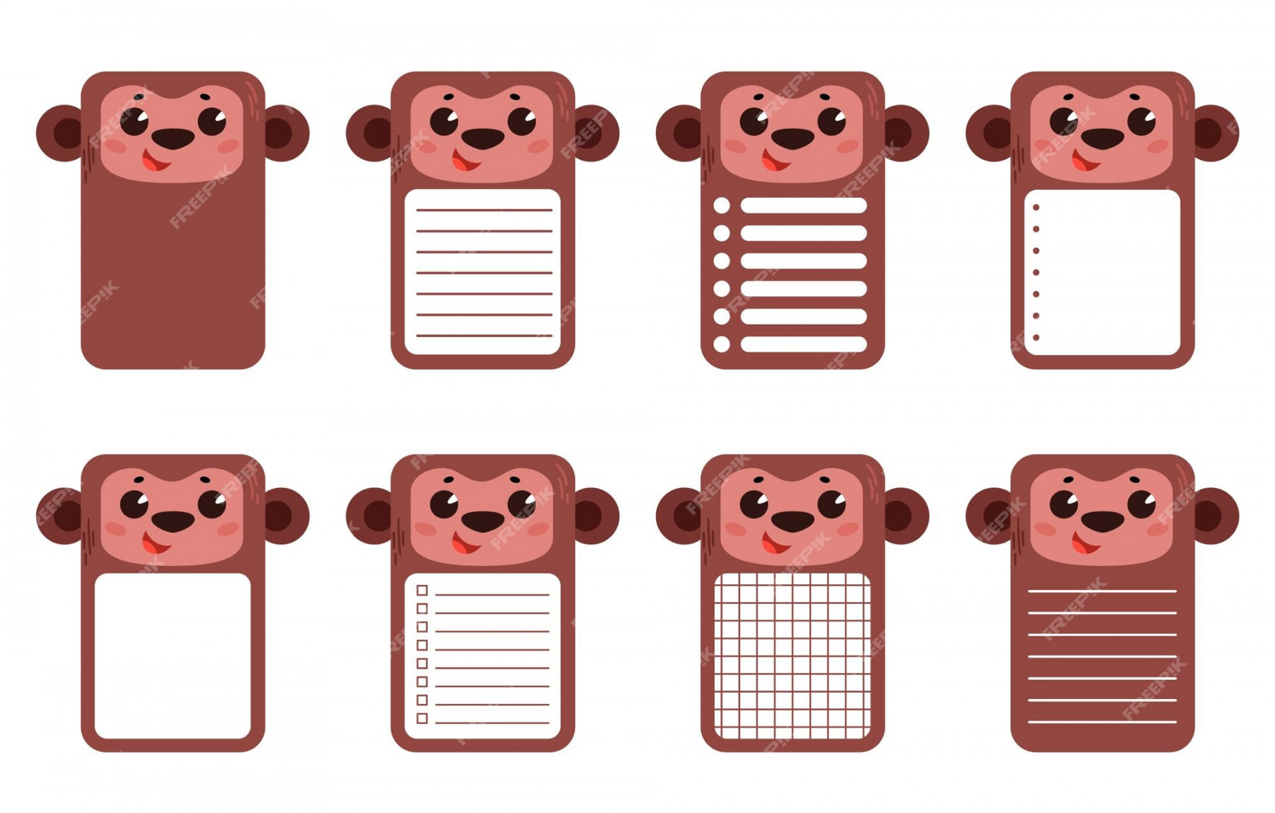 Premium Vector  A set of note cards with a cute monkey