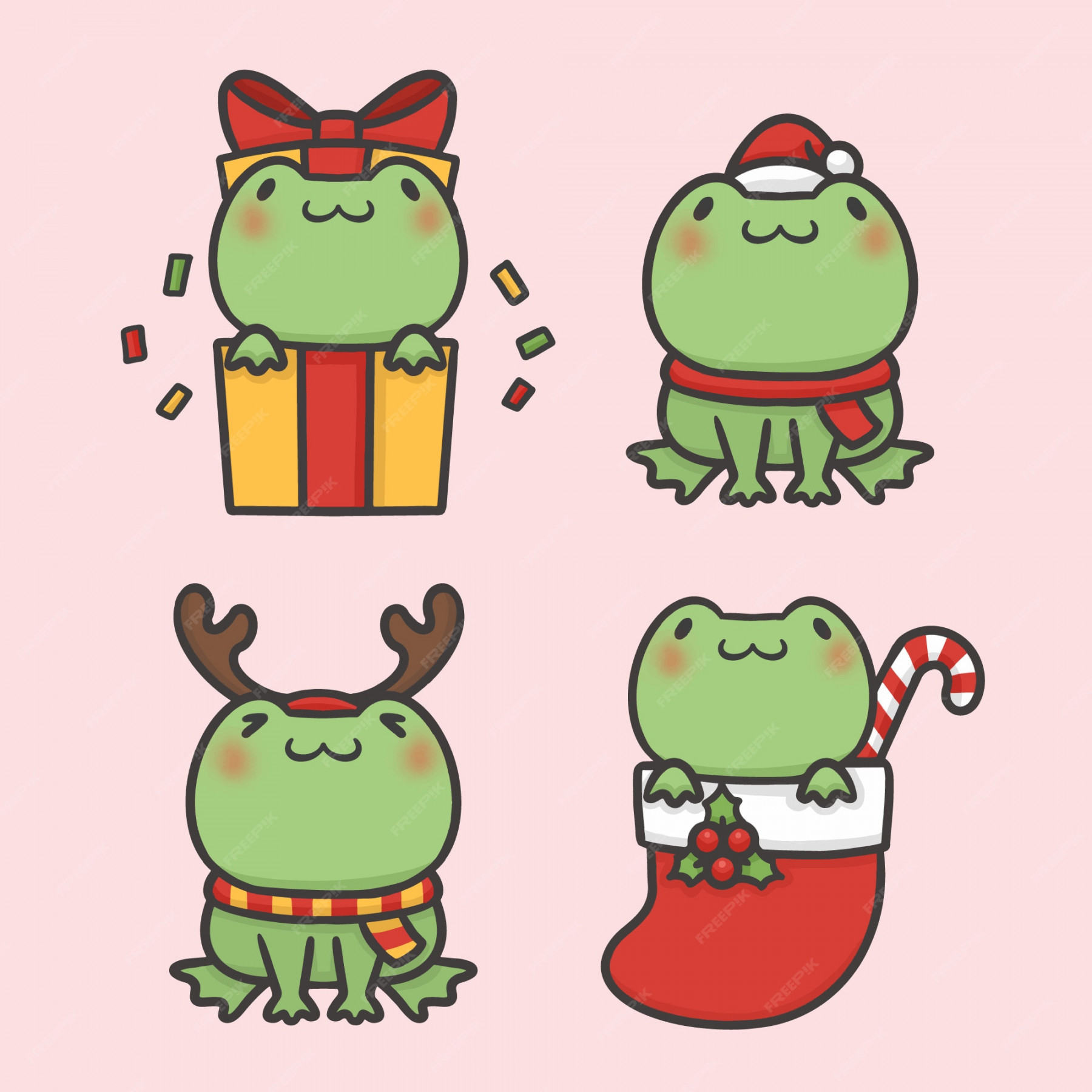 Premium Vector  Cute frog set costume christmas hand drawn