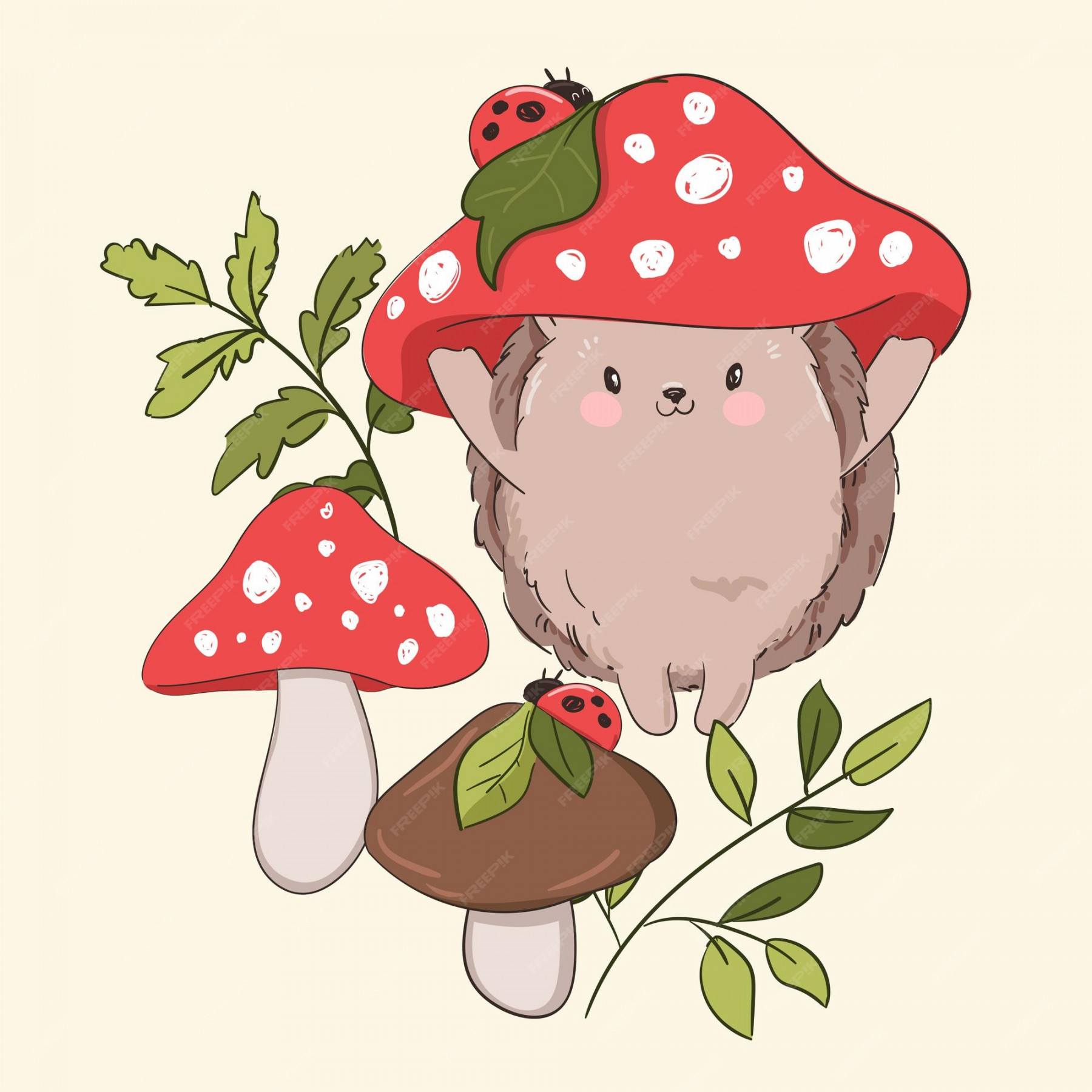 Premium Vector  Hand drawn cute hedgehog with a mushroom drawing