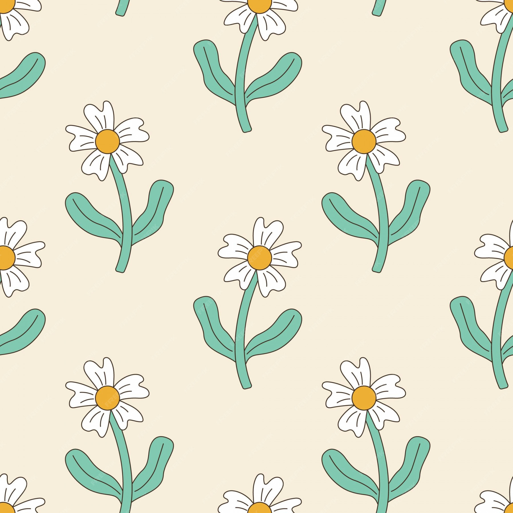 Premium Vector  Seamless vector pattern with groovy daisy flower