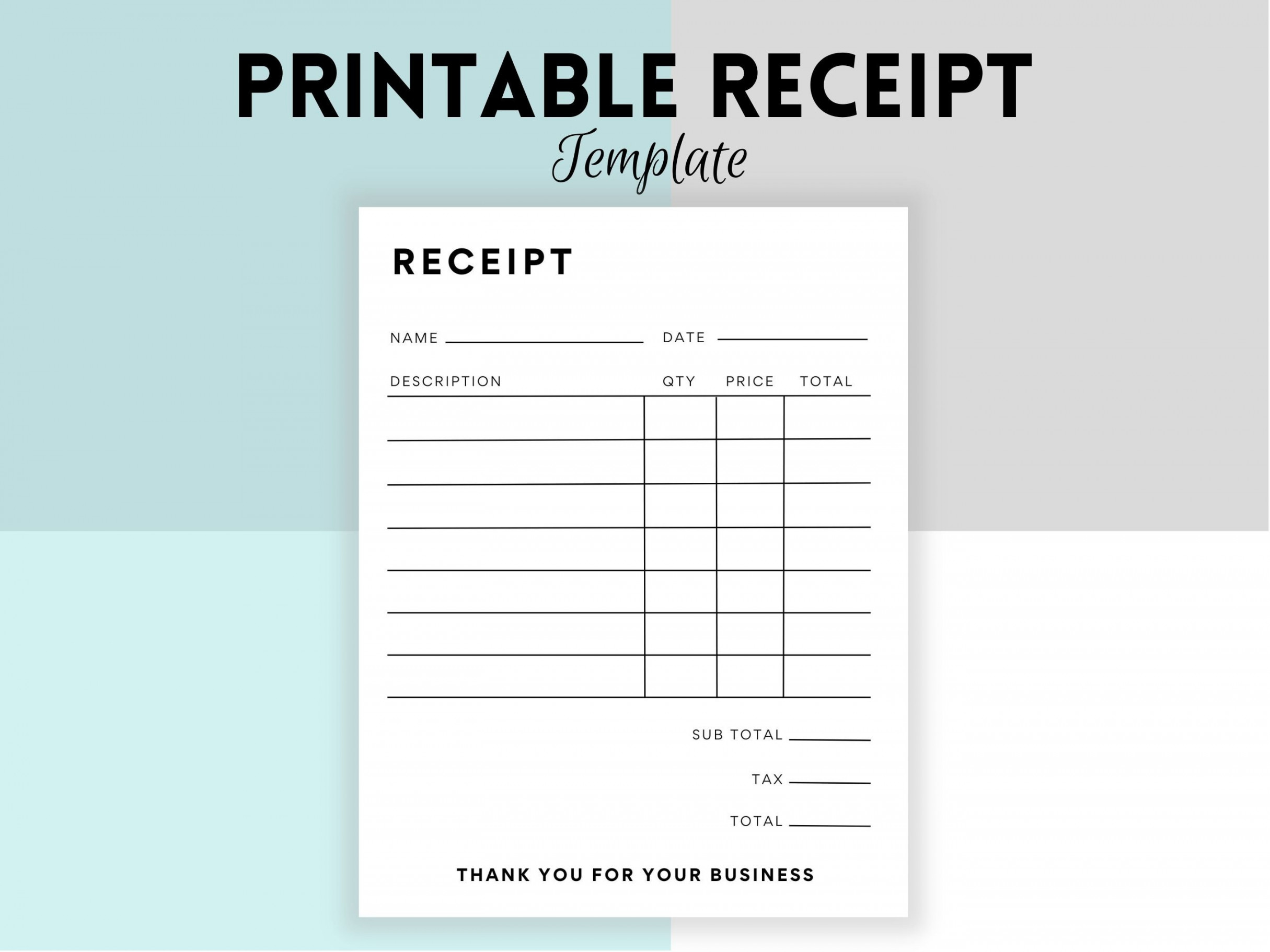 Printable Business Receipt Form, Small Business Receipt, Sales