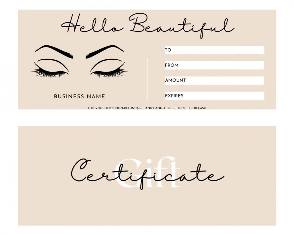 Printable Eyelash Gift Certificate Template, Lash Extension Gift Voucher,  Salon Gift Card, Eyebrow Wax Certificate, Small Business Coupon