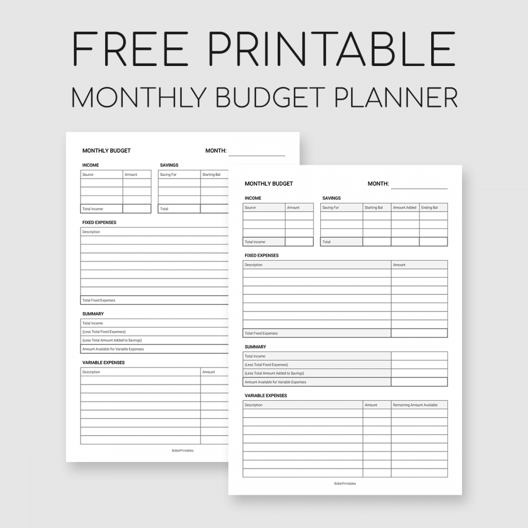 Printable Monthly Budget Planner