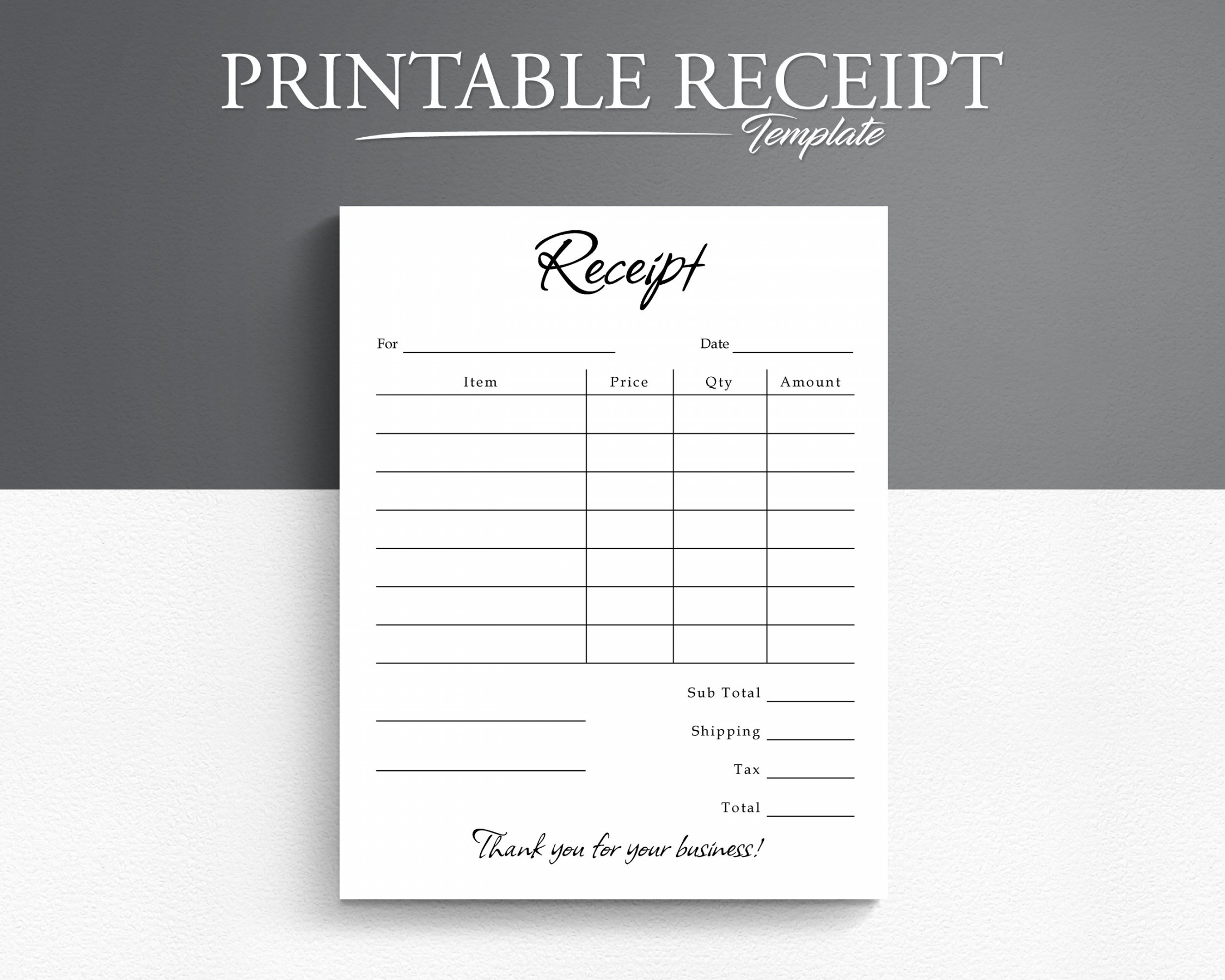 Printable Receipt Form. Small Business Receipt. Sales Receipt