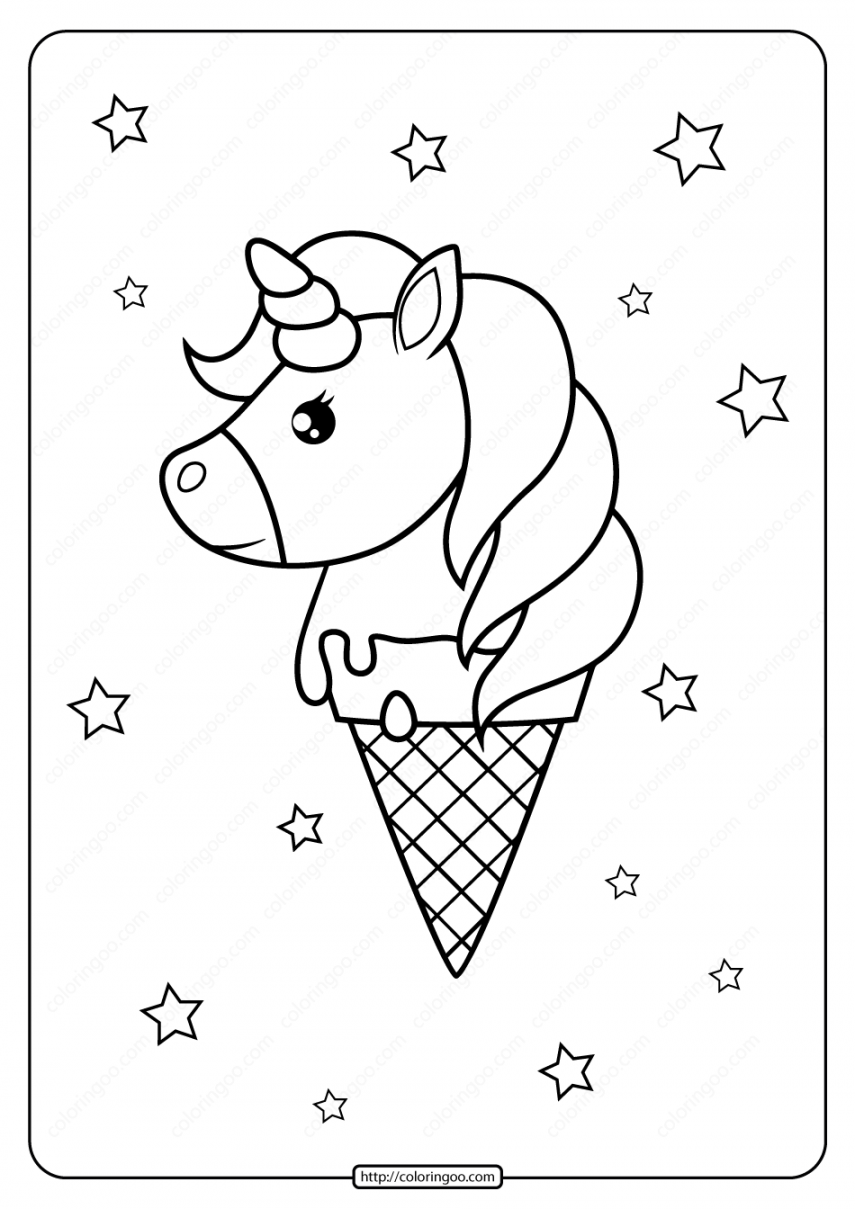 Printable Unicorn Ice Cream Cone Coloring Page  Unicorn coloring