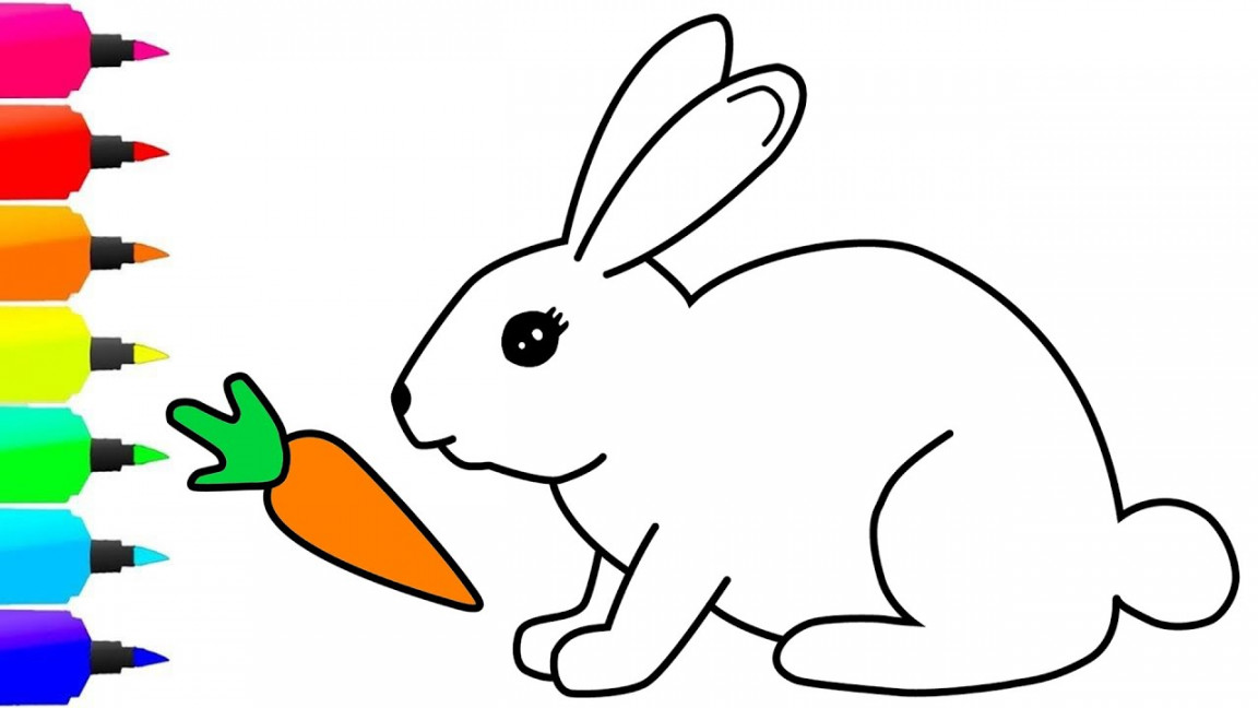 Rabbit and Carrot Drawing and Coloring For Kids - Easy Rabbit Drawing and  Coloring With Markers