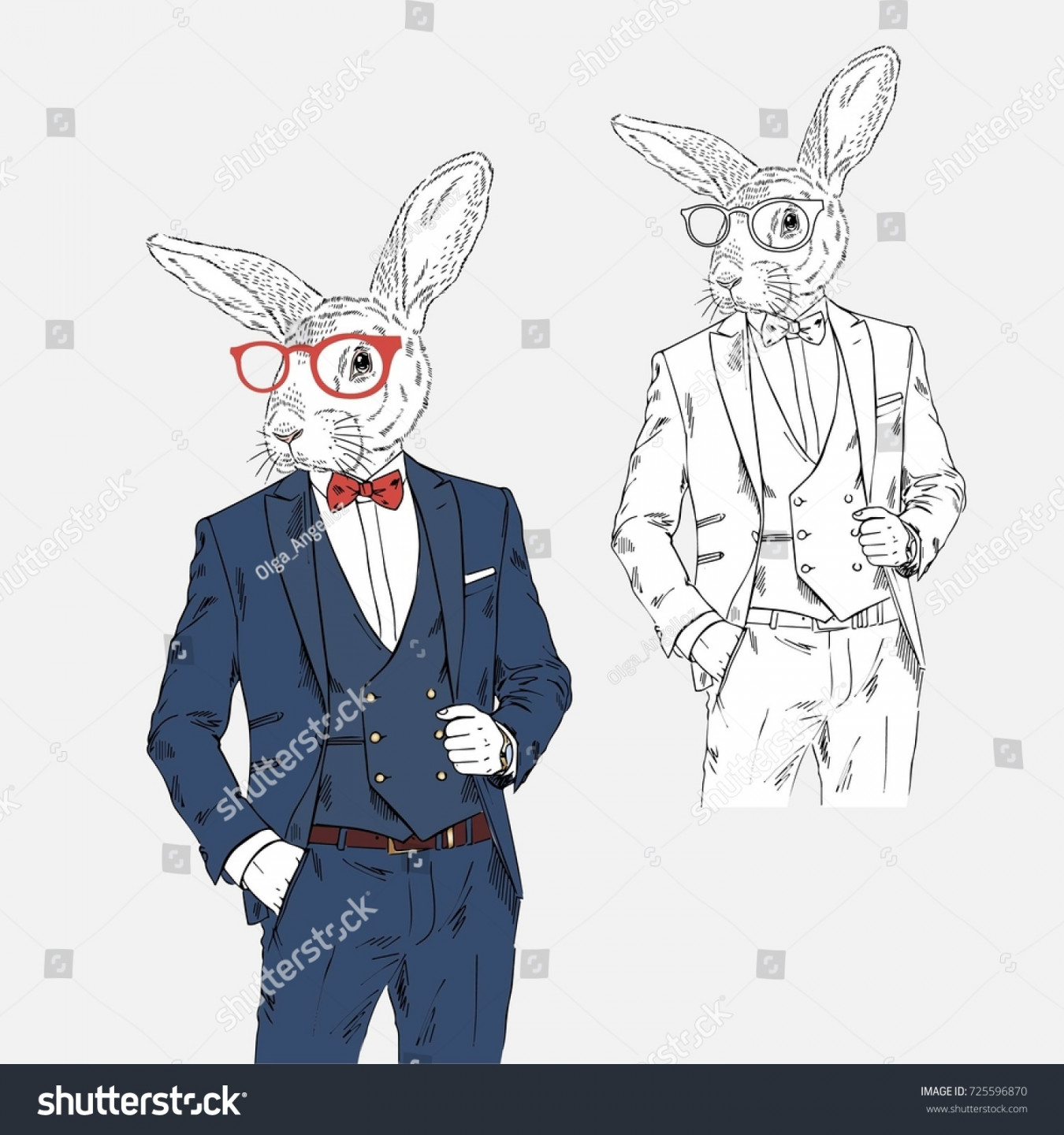 Rabbit Dressed Classy Style Anthropomorphic Illustration: Stock