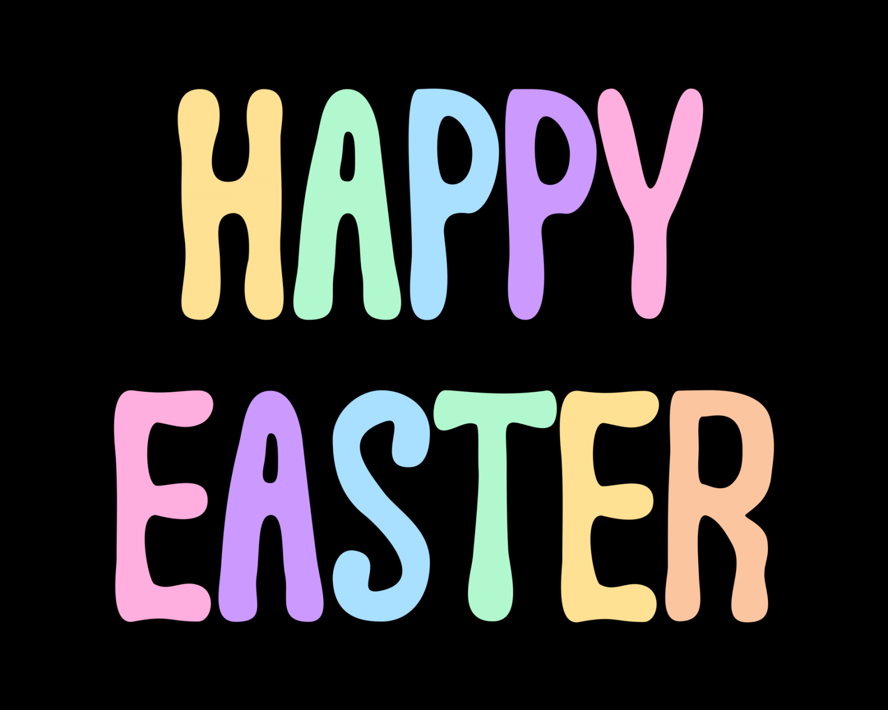 Rainbow Pastel Happy Easter Bubble Letter Text  PNG