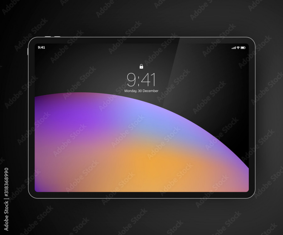 Realistic tablet drawing pad with start lock screen