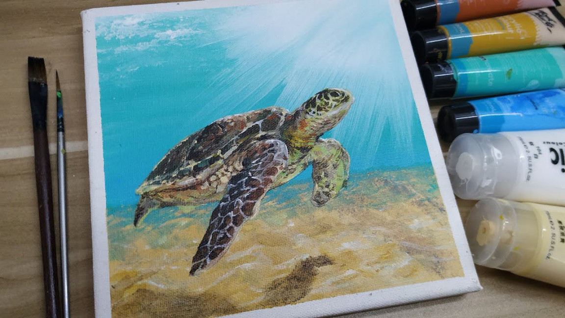 Relaxing acrylic painting # / Easy art / step by step / How to paint a  sea Turtle