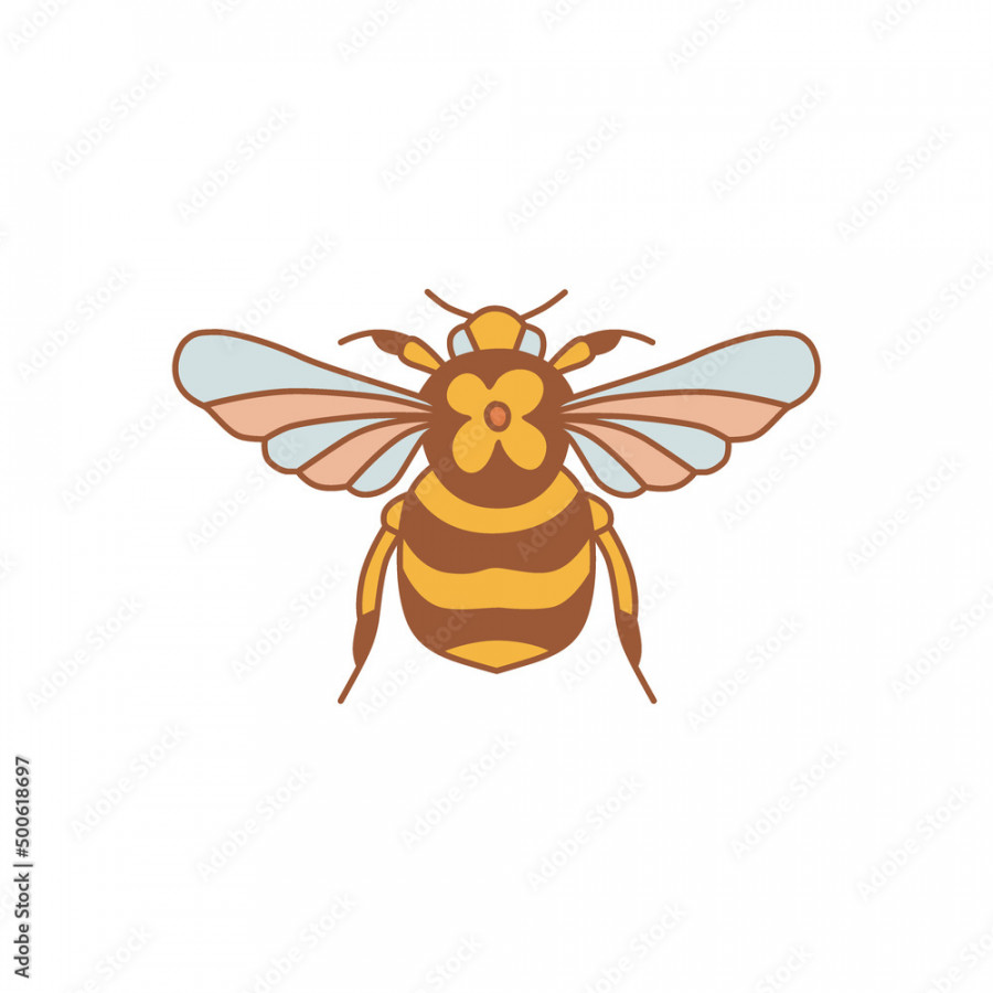 Retro s s Summer Floral Honeybee with blue pink wings vector