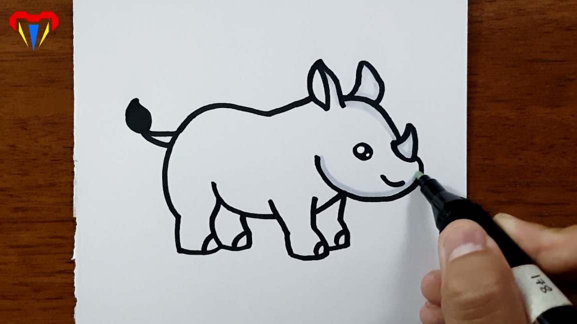 rhino drawing - easy ANİMAL drawing - simple, beautiful, cute, picture,  step by step how to draw