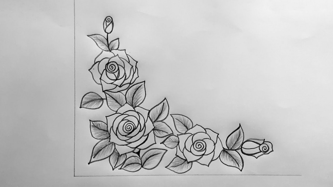 Rose Flower Corner Design  Border Design  Rose Drawing