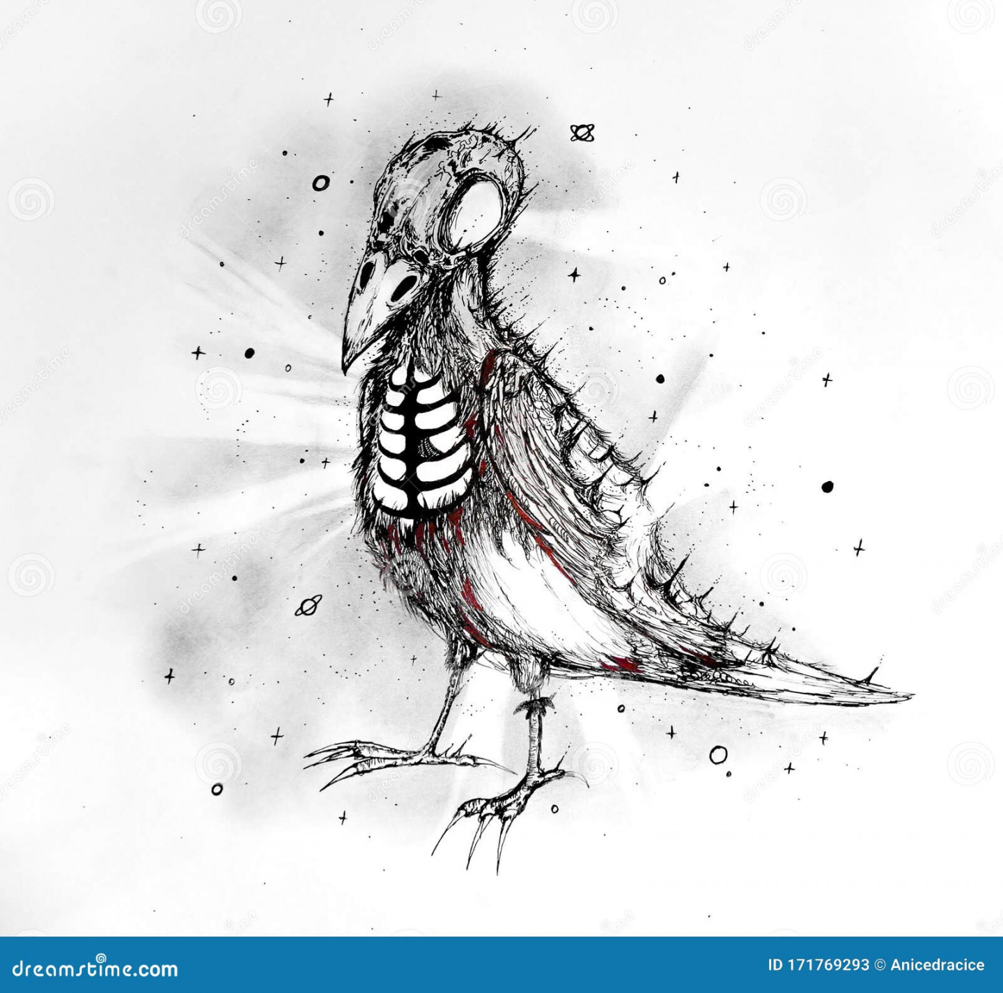 Scary Fantasy Zombie Bird with Bloody Wound Stock Illustration