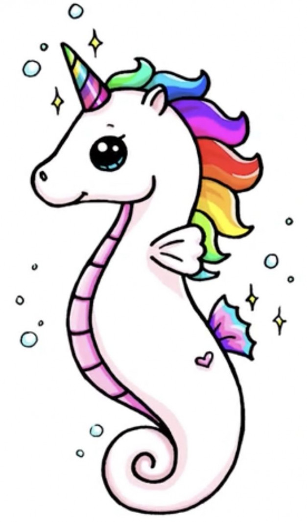 Seahorse Unicorn  Easy animal drawings, Unicorn drawing, Cute