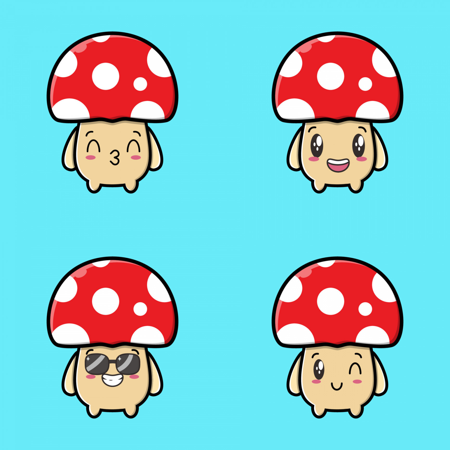 Set Cute mushroom icon face expression