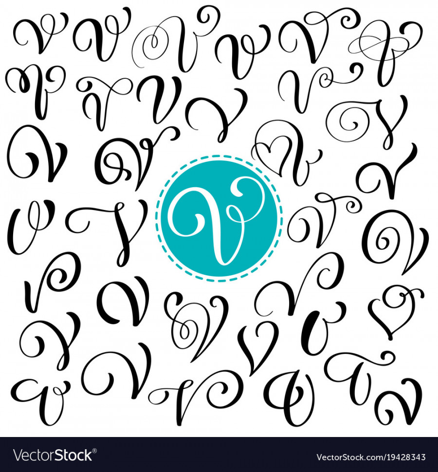 Set of hand drawn calligraphy letter v Royalty Free Vector