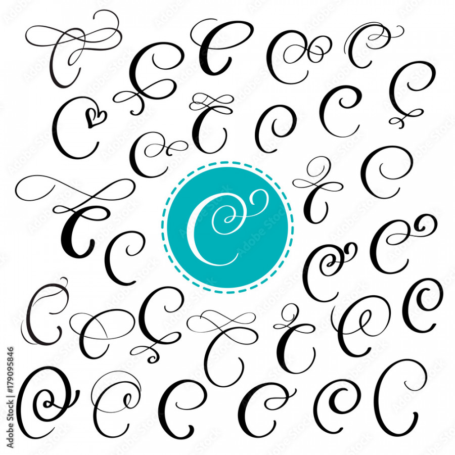 Set of Hand drawn vector calligraphy letter C