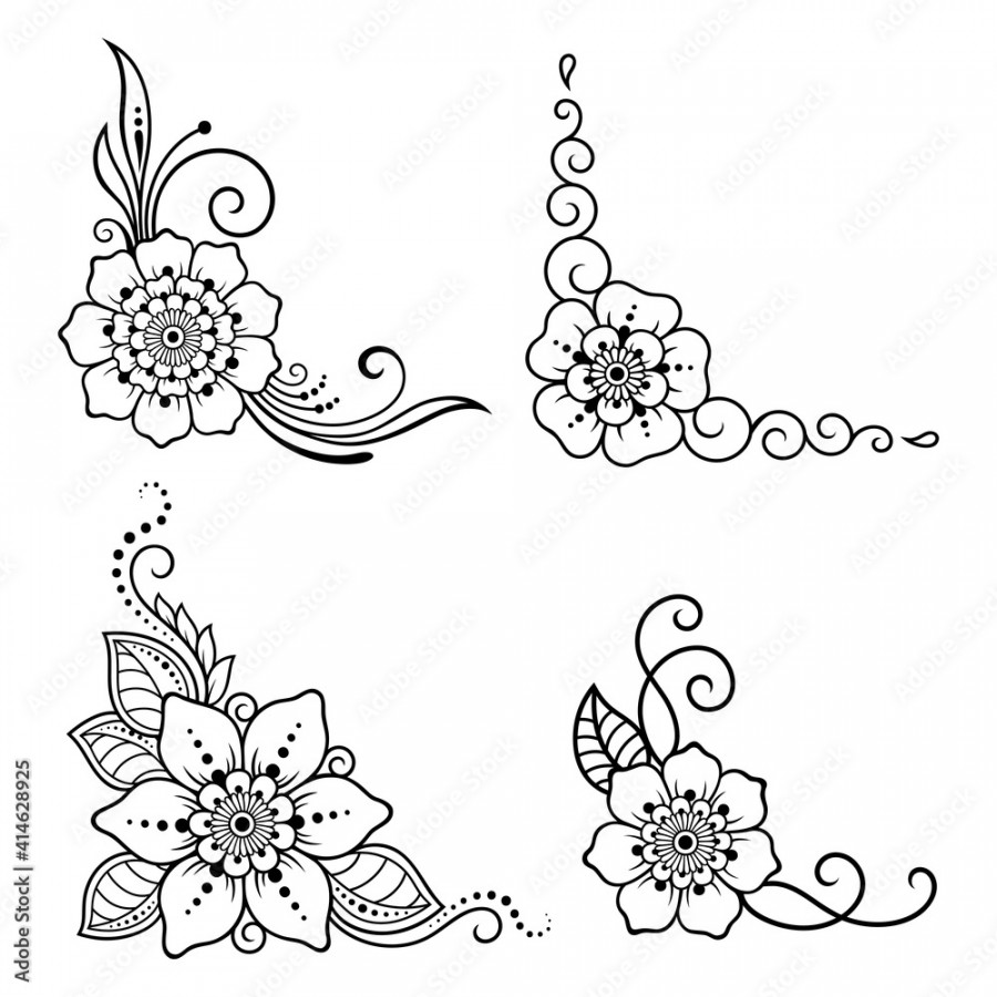 Set of Mehndi flower pattern for Henna drawing and tattoo