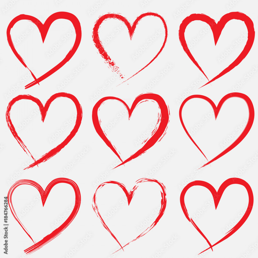 set of Valentine heart isolated hand drawn vector icon sketch for