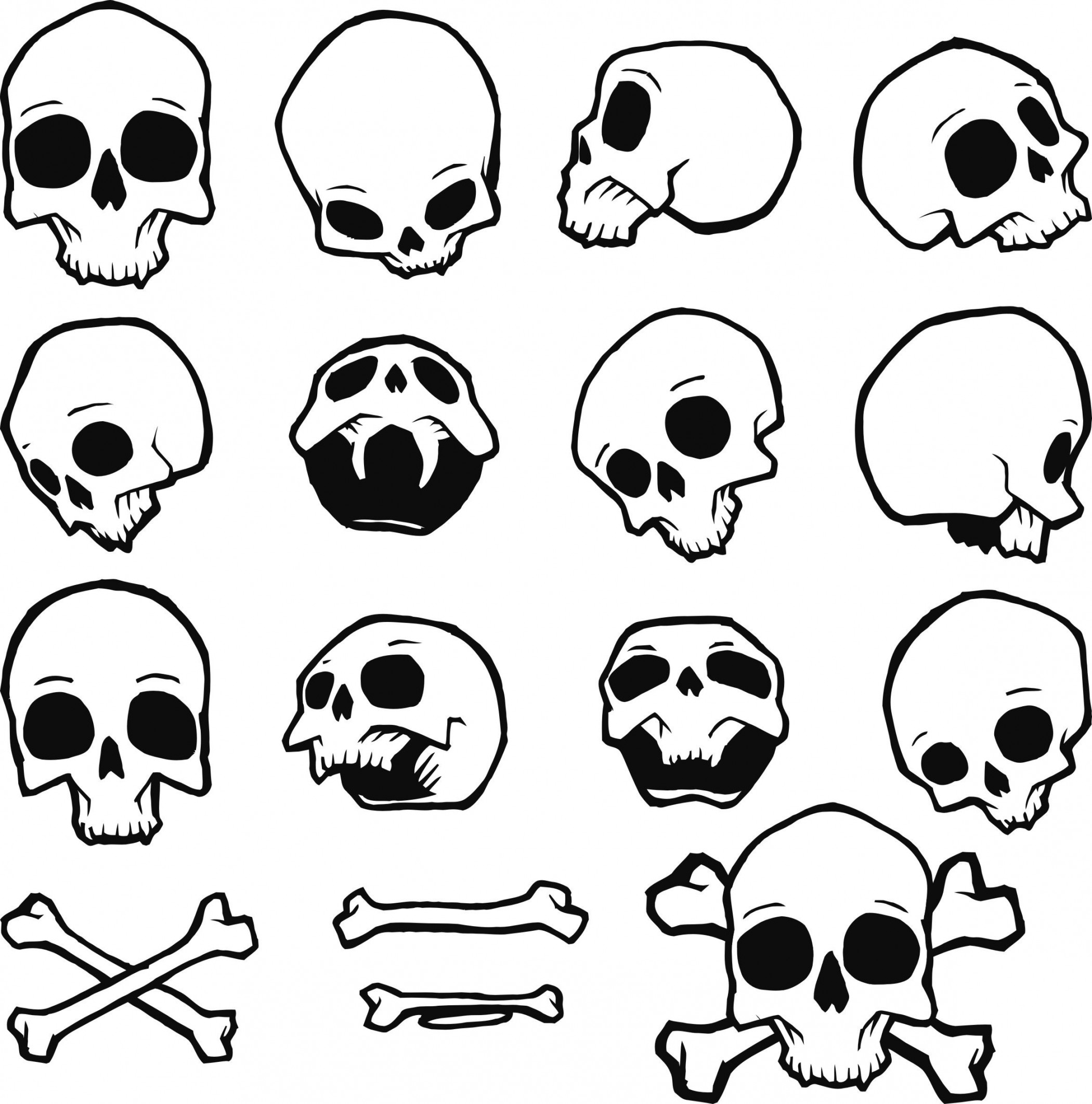 Set Skull Head Doodle Illustration Stock Vector (Royalty Free