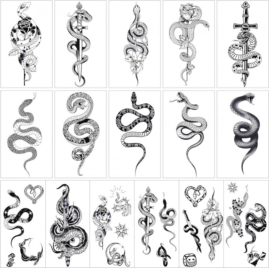 Sheets Realistic Snake Temporary Tattoo D Tribal Serpent Fake Tattoos  Waterproof Peony Fake Rose Tattoos Temporary Viper Floral Designed Tattoo