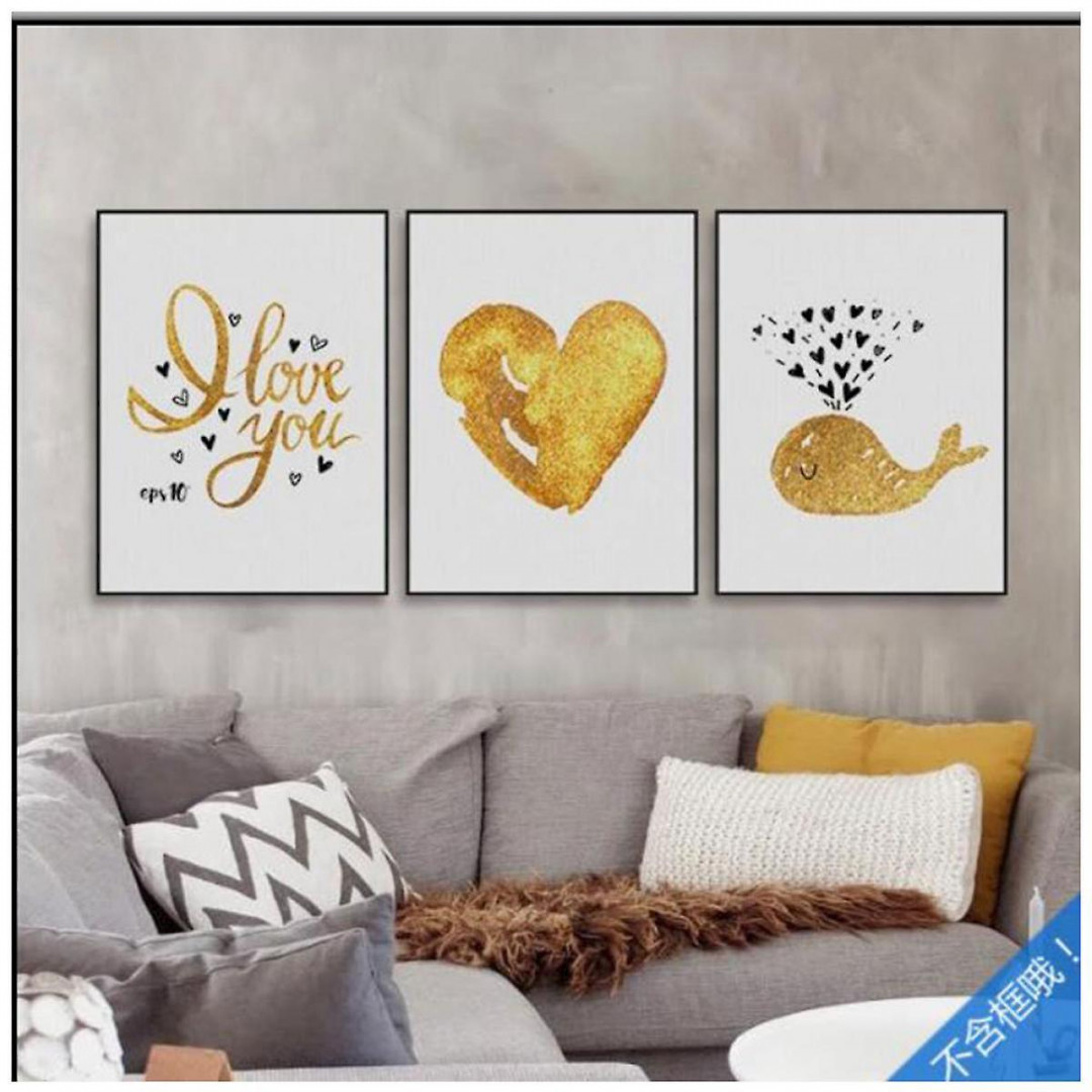 Shxx Love And Whale Wall Art Canvas Print Poster, Simple Cute Gold