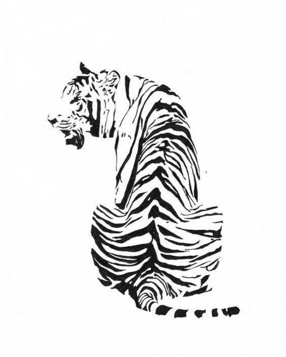 Sitting Tiger Ink Sketch Ink Drawing Pen and Ink Black - Etsy