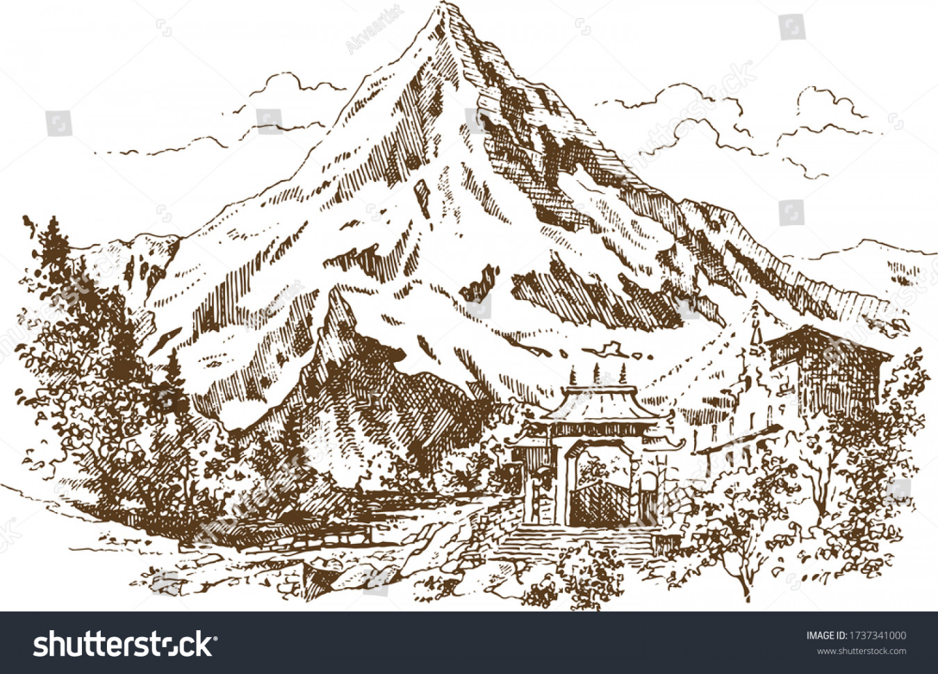 Sketch Himalayan Mountains Images, Stock Photos, D objects