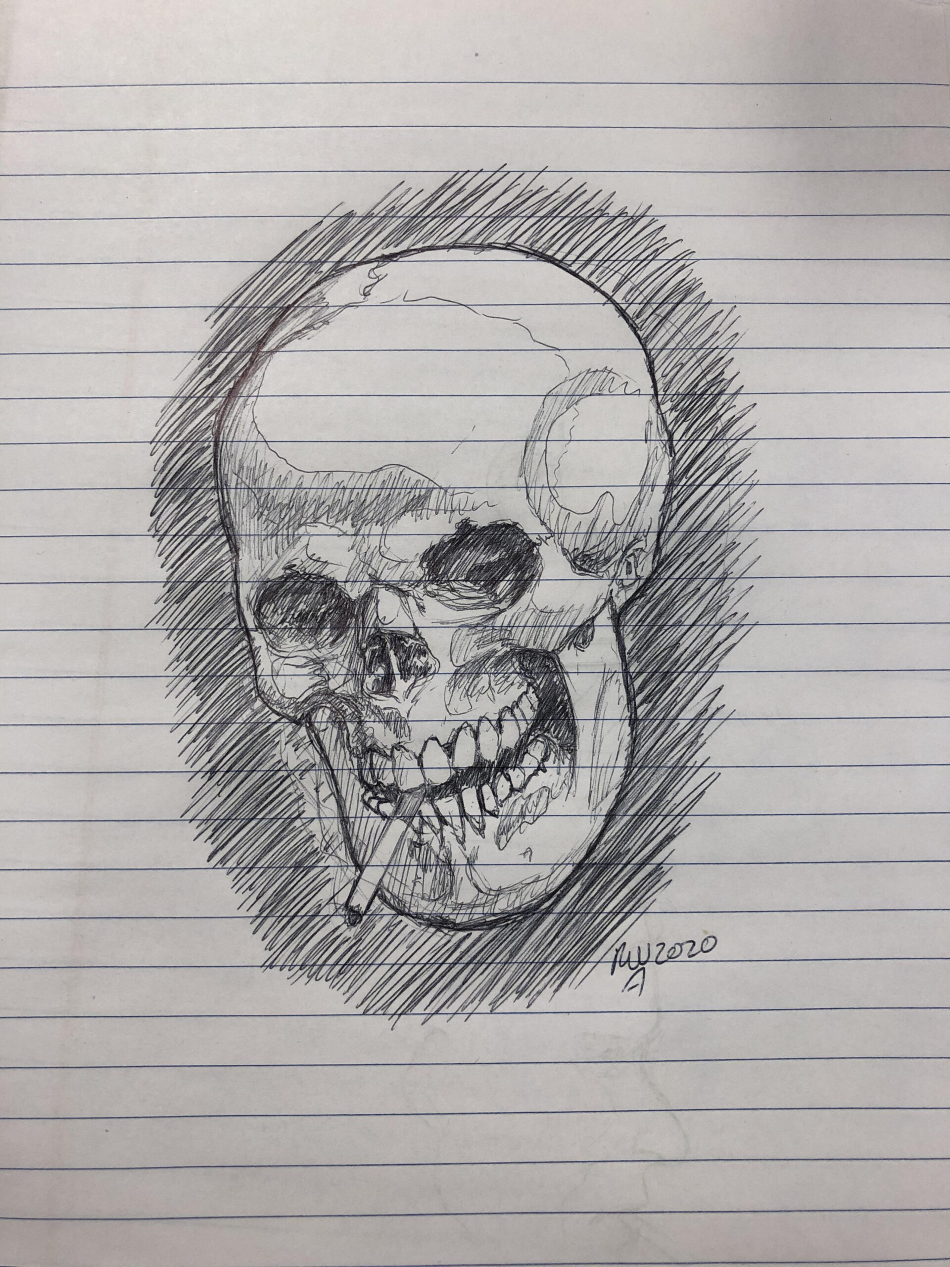 Skull drawing on lined paper with ballpoint pen : r/drawing