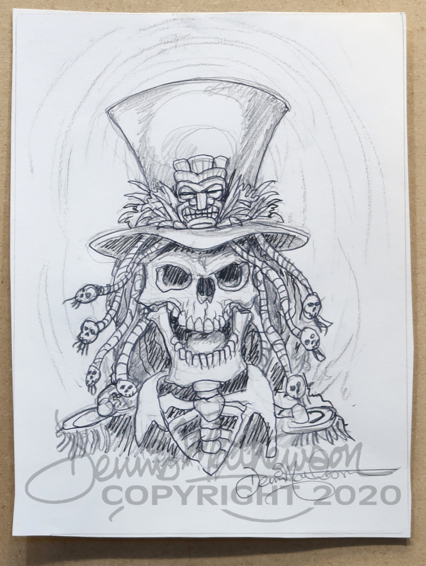 Skull Rocker "x /" original pencil & ink sketch