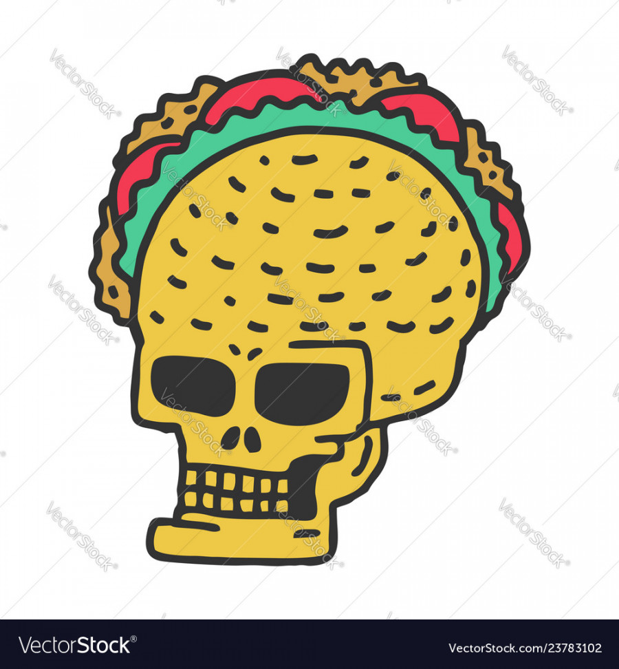 Skull taco drawing mexican skeleton head Vector Image