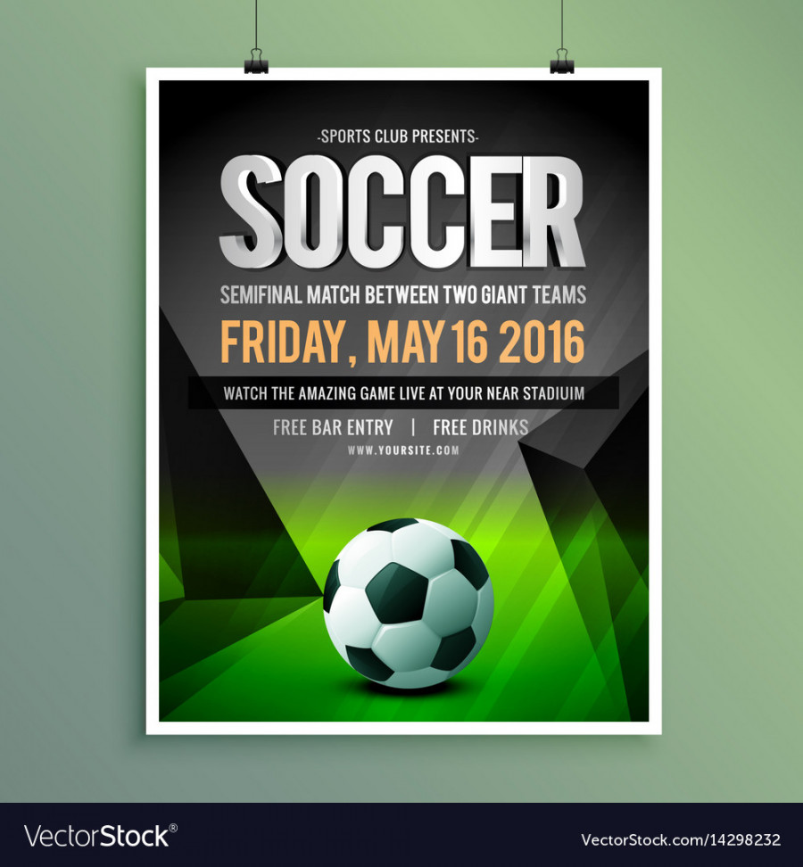 Soccer game flyer template design Royalty Free Vector Image