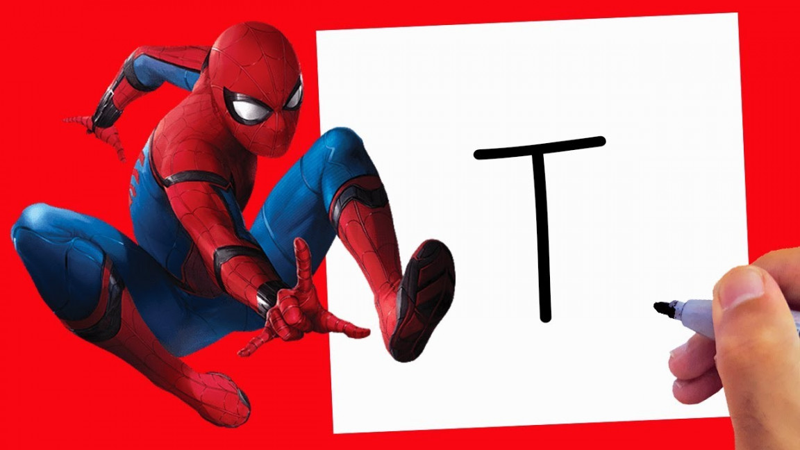 Spiderman Drawing With Letter T Easy Step by Step For Beginners