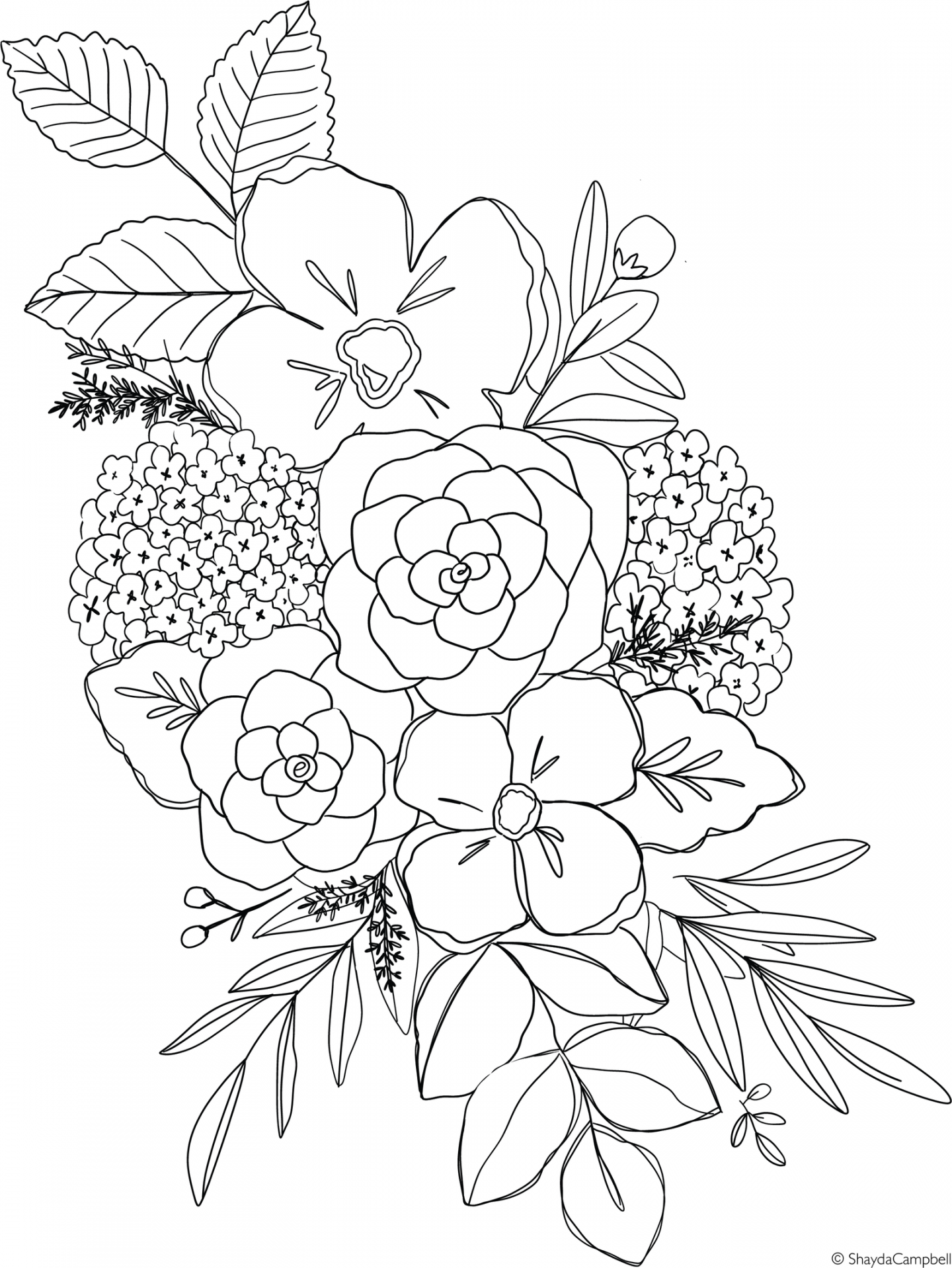 Spring Hydrangea Coloring Page  Patreon  Drawings, Floral