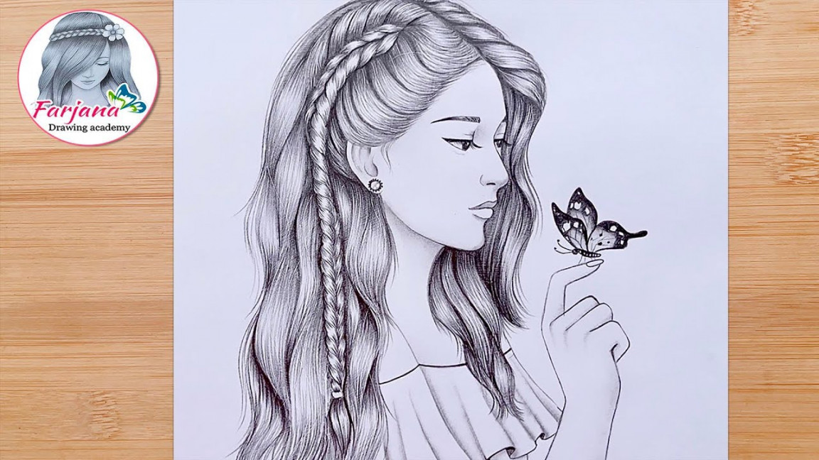 Step By Step Drawing Tutorial How to draw A Cute Girl with Butterfly   Face Drawing -Pencil sketch