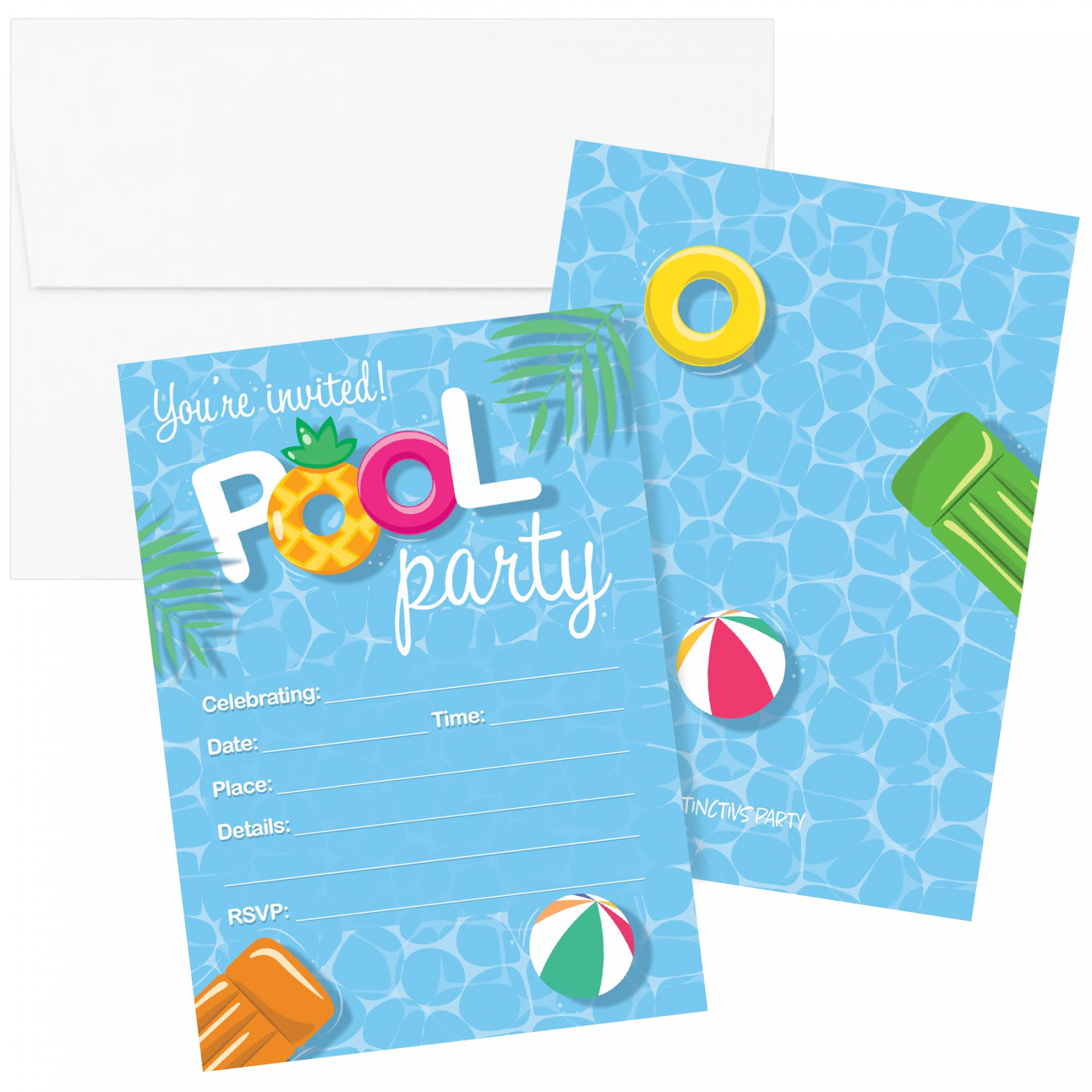 Summer Pool Birthday Party Invitations - Outdoor Swimming Party Theme -   Cards with Envelopes