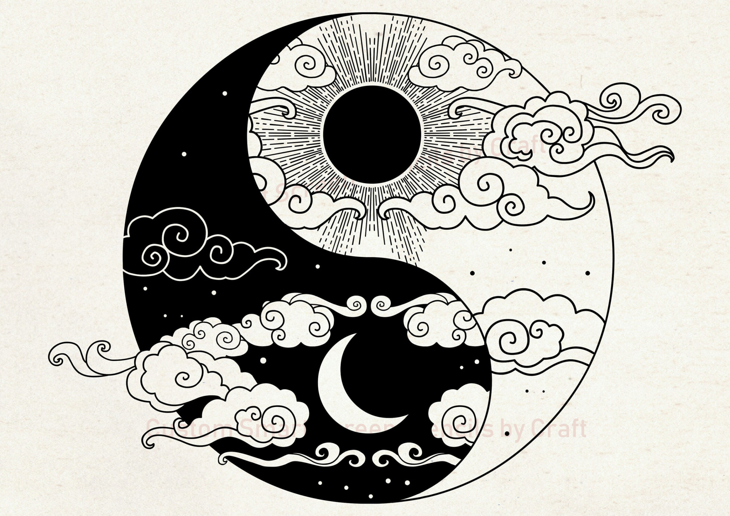 Sun and Moon Stencil Yin Yang Wall Art DIY Fabric Print - Etsy