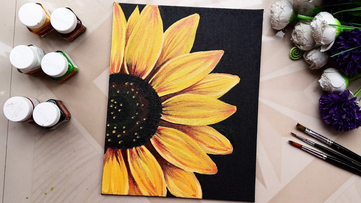 Sunflower Painting By Acrylic Colour/ How To Draw A Sunflower Very Easy  Step By Step