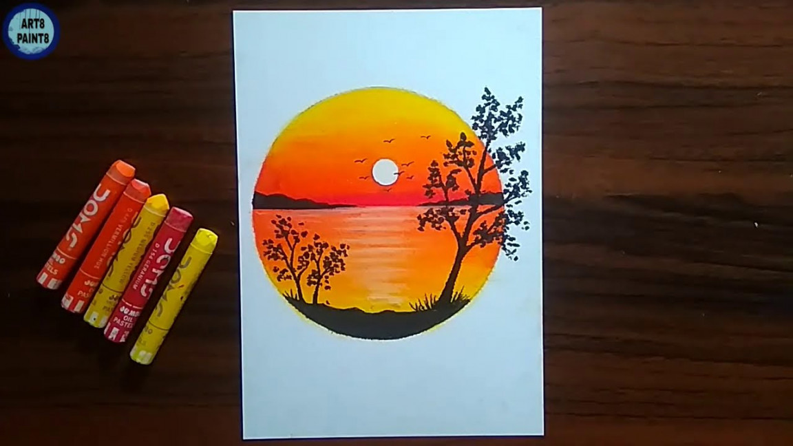 Sunset drawing tutorial  How to drawing sunset scenery for beginners   with doms oil pastel