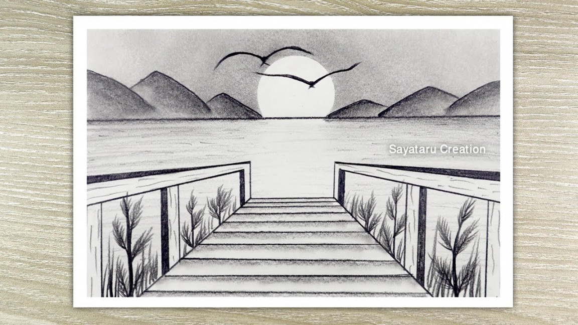 Sunset scenery drawing in pencil for beginners step by step Pencil Landscape