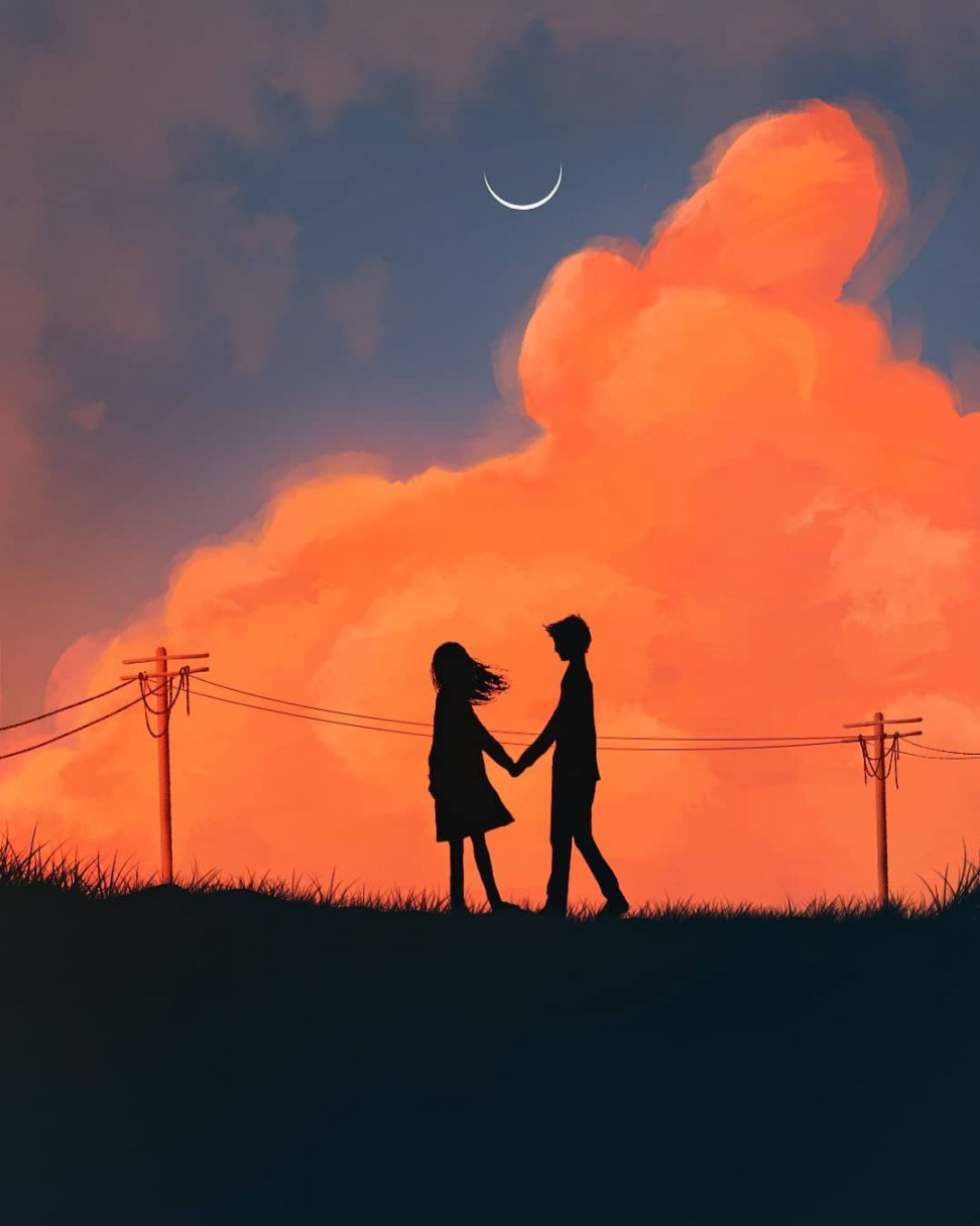 Sunset Stroll in   Silhouette painting, Drawing sunset