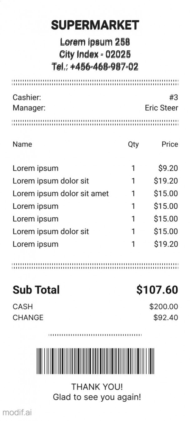 Supermarket Receipt Template - Mediamodifier