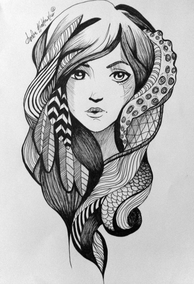 Tentacle Hair by YellowSubmarine  Dreamcatcher drawing, Tattoo