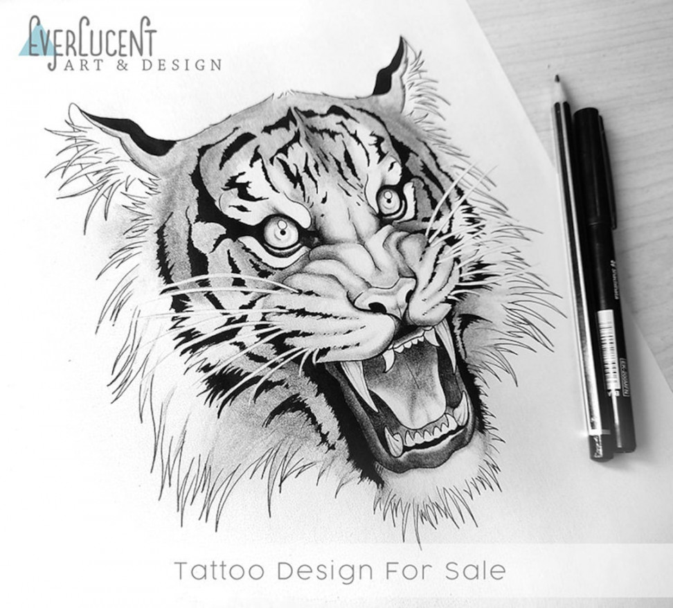 Tiger Tattoo Design Linework - Etsy