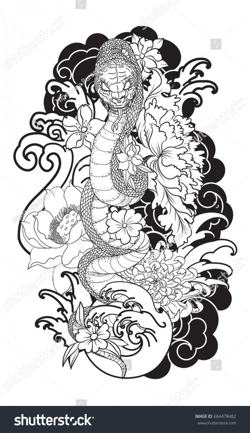 Traditional Tattoo Japanese Tattoo Stylethe Snake: Stock