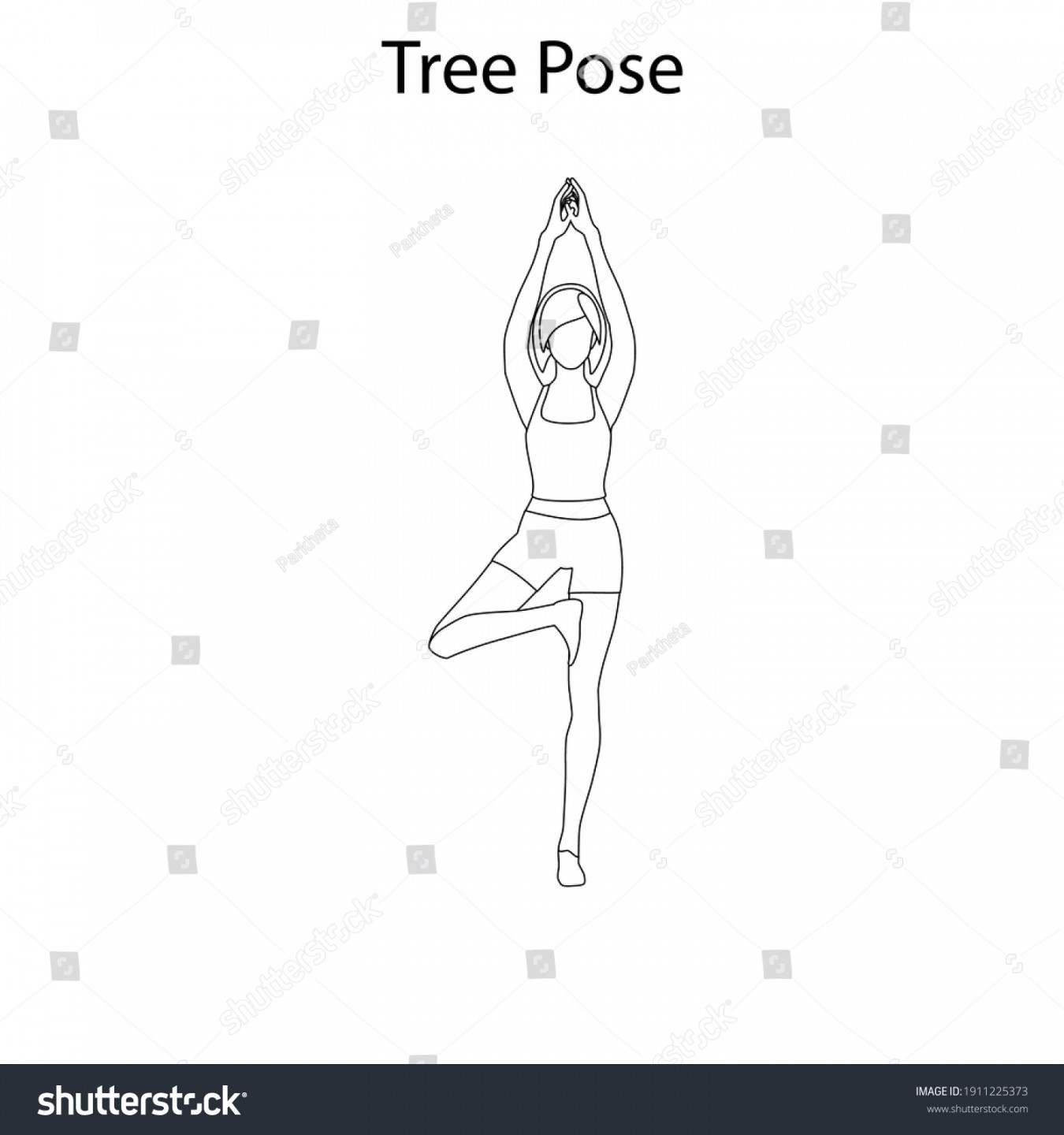 Tree Pose Yoga Workout Outline On Stock Vector (Royalty Free