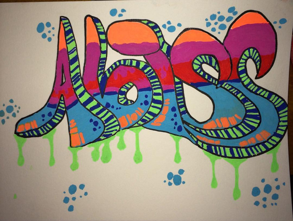 Trippy Abiss letter art with green mucus drips