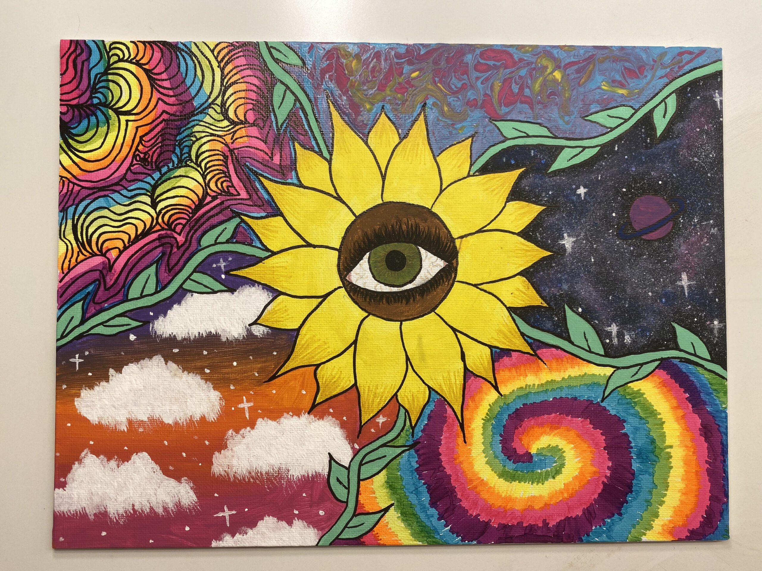 Trippy Sunflower eye  Hippie painting, Diy canvas art painting